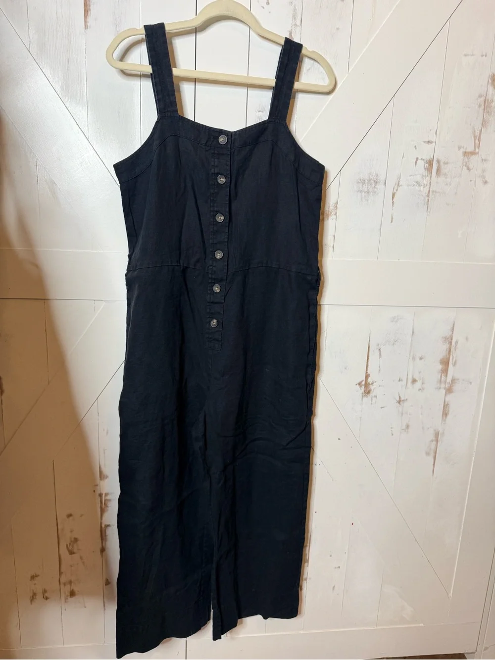Everlane Black Linen Picnic Button Front Wide Leg Jumpsuit